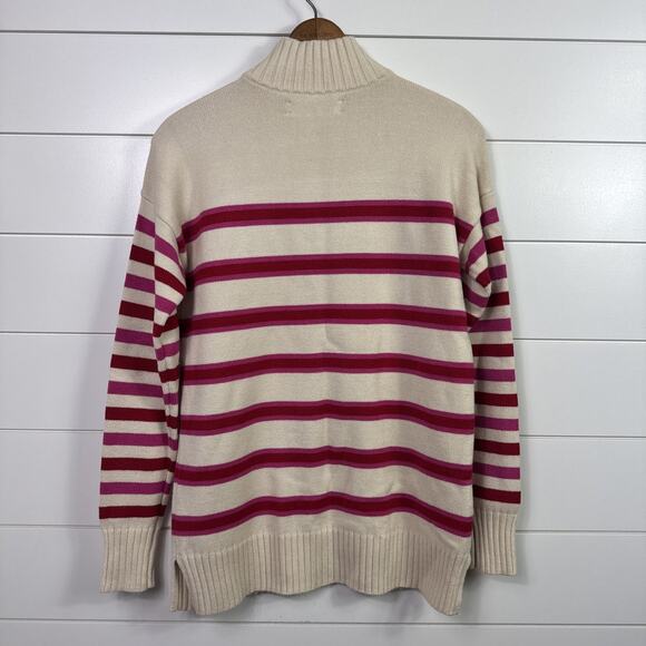 LOFT Striped 1/4 Zip Pullover Sweater Cream Pink Red sz XS - Picture 5 of 7